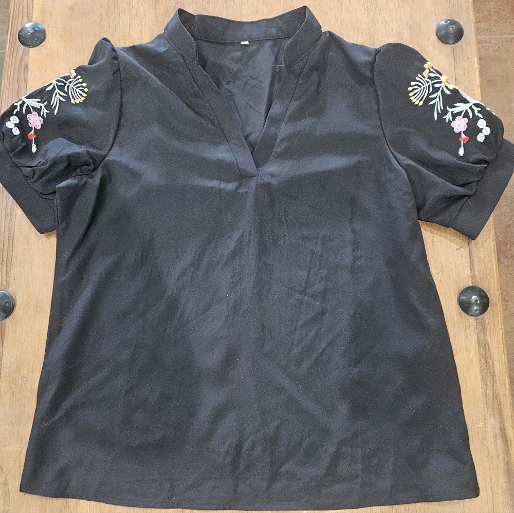 Embroidered Black Women's Top